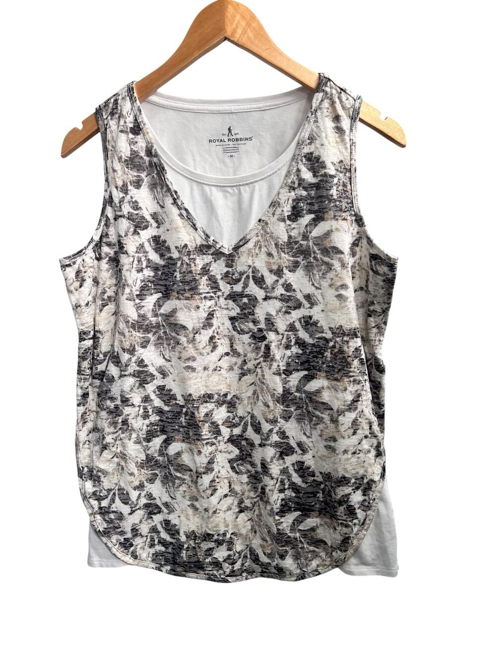 Royal Robbins Featherweight Layered V-Neck Burnout White Floral Tank Top  Medium